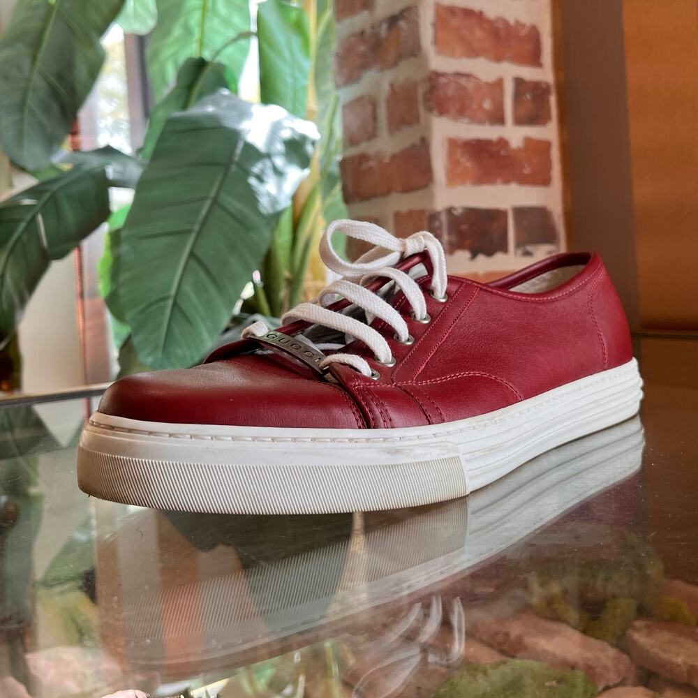 GUCCI Red Leather Mens Sneakers 10(10.5US) - Picture 2 of 10